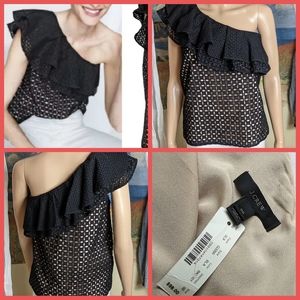 J  Crew black eyelet ruffled top new sz 00